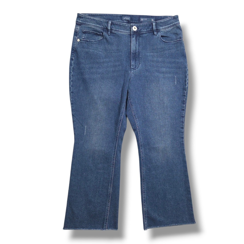 J Jill Kick Flare Ankle Jeans Womens‎ 12 Petite Distressed Fray Hem Mid Rise